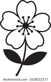 This elegant black and white floral illustration showcases a simple yet sophisticated design. Featuring a single flower with delicate petals, 