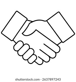 This elegant black and white vector illustration depicts a simple yet powerful handshake, a universal symbol of agreement and partnership. 