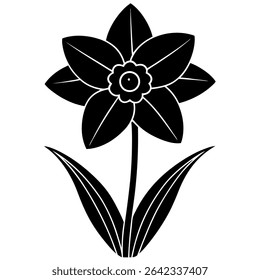 This elegant black and white vector illustration showcases a graceful daffodil in full bloom, perfect for springtime projects.