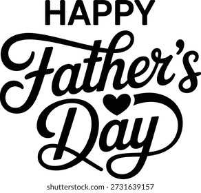 Este elegante gráfico en blanco y negro presenta "Feliz Día del Padre" en escritura decorativa con un corazón, ideal para celebrar a los papás con imágenes elegantes y sentidas para uso impreso, comercial o digital.
