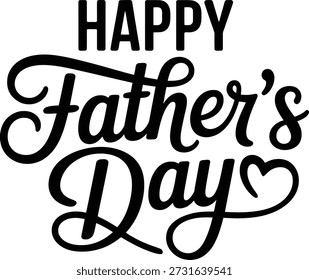 Este elegante gráfico en blanco y negro presenta "Feliz Día del Padre" en Fuentes audaces y cursivas con un corazón, ideal para celebrar a los padres con imágenes elegantes y sentidas para uso impreso o digital.