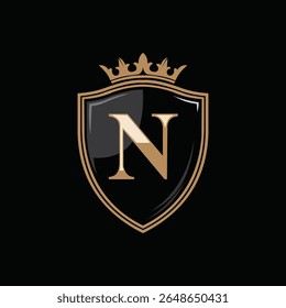 This elegant crest features a sophisticated design with a prominent "N" at its center, framed by a regal crown and intricate detailing. The rich  background and golden accents create a luxurious.
