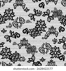 This elegant design features a mesmerizing black lace seamless pattern with delicate details. Floral sheer fabric
