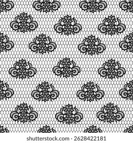 This elegant design features a mesmerizing black lace seamless pattern with delicate details. Floral sheer fabric