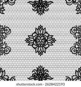 This elegant design features a mesmerizing black lace seamless pattern with delicate details. Floral sheer fabric