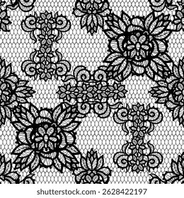 This elegant design features a mesmerizing black lace seamless pattern with delicate details. Floral sheer fabric