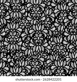 This elegant design features a mesmerizing black lace seamless pattern with delicate details. Floral sheer fabric
