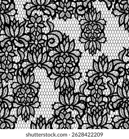 This elegant design features a mesmerizing black lace seamless pattern with delicate details. Floral sheer fabric