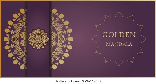 This elegant design features a radiant golden mandala on a rich purple background, symbolizing balance, harmony, and the timeless beauty of intricate geometry.