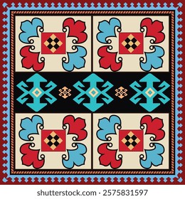 This elegant design, inspired by Uzbek-Turkic motifs, features vibrant geometric patterns and floral elements, perfect for adding cultural charm to any home interior.