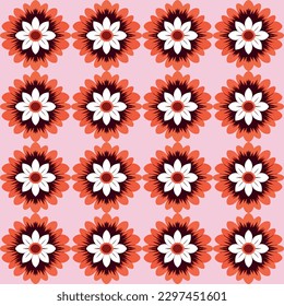 This elegant and eye-catching floral pattern features stylized geometric flowers in red and white on dark pink background. The repeating design is perfect for wallpaper and surface design.
