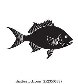 This elegant fish silhouette vector illustration showcases minimalistic aquatic beauty, perfect for design projects, logos, or nature-themed artwork and prints.