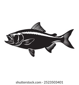 This elegant fish silhouette vector illustration showcases minimalistic aquatic beauty, perfect for design projects, logos, or nature-themed artwork and prints.