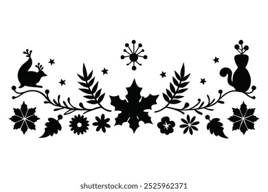 This elegant floral Christmas border design showcases intricate floral patterns, perfect for holiday cards, festive decorations, and seasonal digital templates. Ideal for creative prints and projects.