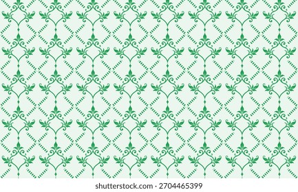 Dieses elegante grüne Damast-Muster zeichnet sich durch ein schönes florales Gitterdesign aus und schafft einen raffinierten und nahtlosen Hintergrund. Perfekt für Textilien, Tapeten und digitale Projekte.