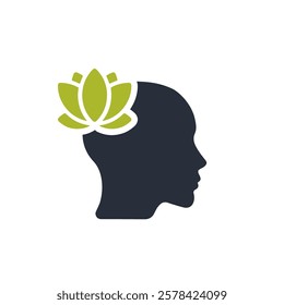 This elegant icon features a serene spa symbol with a tranquil head silhouette and a graceful lotus flower, representing inner calm and promoting mental tranquility and relaxation