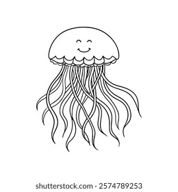 This elegant jellyfish vector illustration showcases intricate tentacle details, perfect for marine-themed designs, digital art, and creative projects. Fully editable and high-quality.