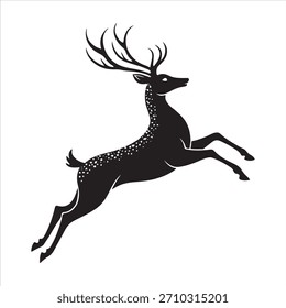 This elegant leaping deer silhouette captures the beauty, grace, and magic of wildlife with flowing antlers and a dynamic pose perfect for festive and nature-themed designs. Ideal for Christmas graphics, winter decorations, logos, apparel prints, and holiday branding, this versatile vector adds a charming and timeless touch to any creative project.