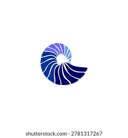 This is an elegant minimalist logo of a nautilus shell, designed with a series of tapering, curved segments that spiral outward from a central white point.