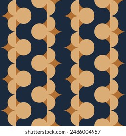This elegant pattern features a rhythmic arrangement of beige circles and brown semicircles on a dark blue background. It's perfect for adding a touch of sophistication to any design project.