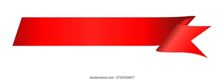 Este elegante gráfico de cinta 3D roja presenta un elegante pliegue y bordes punteados, ideal para etiquetas promocionales y anuncios de venta