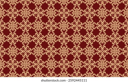 This elegant red and gold  damask pattern features intricate floral and ornamental details, perfect for wallpaper, textiles, branding, luxury packaging, wedding invitations, and decor.
