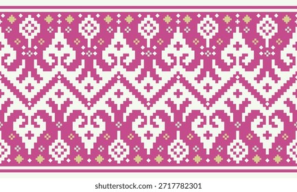 Este elegante patrón de textil geométrico tradicional tailandés presenta una armoniosa paleta de colores rosa y crema con sutiles acentos dorados. Inspirado en los clásicos motivos folclóricos tailandeses y del sudeste asiático, el diseño muestra la simetría y los detalles culturales en una repetición perfecta. Perfecto para la impresión de tela, diseño de patrones de superficie, Fondo de pantalla, decoración del hogar, papelería, papeles digitales y proyectos comerciales creativos. Ideal para diseñadores que buscan una estética étnica vibrante pero refinada.