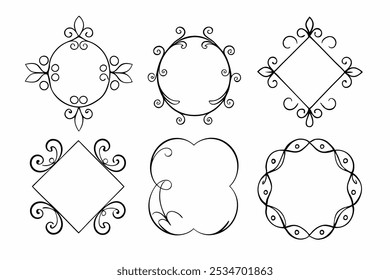 This elegant twirl calligraphic floral baroque frame vector features intricate swirls and flourishes, perfect for adding a touch of vintage luxury to your digital designs and decor.