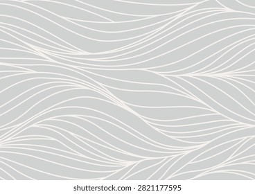 This elegant vector backdrop showcases a minimalist abstract pattern featuring fluid white lines sweeping across a soft light grey background. The interlocking, organic curves mimic the graceful movement of gentle water waves or stylized plant veins, creating a soothing and sophisticated look. This clean, high-quality texture is an ideal asset for corporate slide presentations, luxury product packaging, minimalist web design backgrounds, and contemporary textile printing.#MinimalistWave #GreyBackground #LineArtPattern #ElegantTexture #AbstractWallpaper #VectorGraphic #SoftAesthetics #ModernDesign #TextilePattern #PackagingTemplate