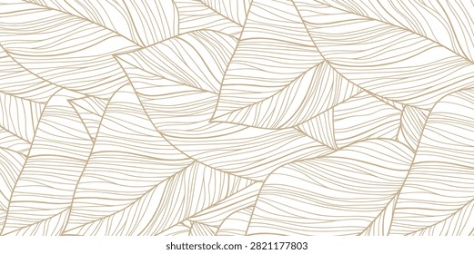 This elegant vector background features a monochromatic minimalist botanical pattern in soft gold and cream tones. Showcasing layered, overlapping outline drawings of large tropical leaves with dense, delicate vein linework, this aesthetic graphic offers a soothing and sophisticated look. It is an exceptional asset for luxury cosmetic packaging, wedding invitation templates, chic lifestyle blogs, and contemporary interior wallpaper designs.#MinimalistLeaf #GoldBackground #LineArtFoliage #ElegantTexture #BotanicalWallpaper #VectorGraphic #SoftAesthetics #ChicDesign #TextilePattern #PackagingTemplate