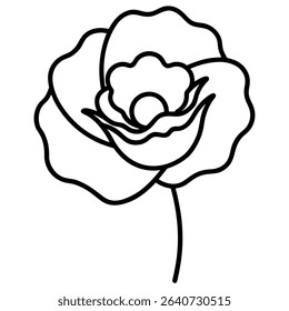 This elegant vector illustration features a simple yet beautiful rose flower rendered in delicate black line art.