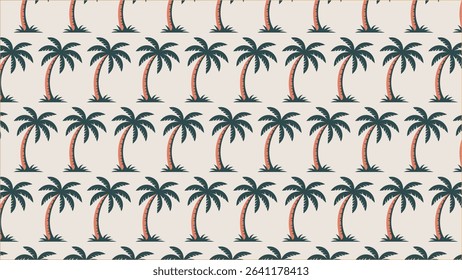 This elegant vector illustration features a clean and seamless repeating pattern of tropical palm trees. Rendered in a modern flat design style with a soothing color palette.