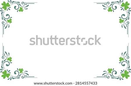 This elegant vector illustration features a decorative frame design with green shamrock and clover motifs placed beautifully in each corner. The artwork represents Irish heritage, St. Patrick's Day celebrations, luck, festive decoration, and elegant graphic design. With its clean layout and customizable center space, this vector frame is ideal for invitations, certificates, greeting cards, posters, flyers, event announcements, social media graphics, and various commercial design projects.

The main decorative element of this artwork is the shamrock, a traditional symbol strongly associated with Ireland and Irish culture. The three-leaf clover has become an internationally recognized icon representing Irish identity, good fortune, happiness, and celebration. During St. Patrick's Day festivities, shamrock designs are widely used in decorations, marketing materials, apparel, and digital graphics.

This decorative frame provides a professional and attractive way to highlight important messages, names, dates, or announcements. Frame designs are widely used in graphic design because they create visual structure, improve composition, and add an elegant finishing touch to creative projects.

The placement of shamrock motifs in the corners creates balance and symmetry. Corner decorations naturally draw attention toward the central area, making this art especially useful for certificates, invitations, and greeting card layouts where text is the primary focus.

The green color theme enhances the connection with Irish traditions. Green is internationally recognized as the color of Ireland and St. Patrick's Day celebrations. It also represents nature, freshness, growth, and renewal, making the art suitable for both holiday and general decorative purposes.

This vector border can be used for a wide range of applications, including:

St. Patrick's Day greeting cards
Celtic festival invitations
Award certificates
Event posters
Party announcements
Social media templates
Printable decorations
Business promotions