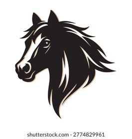 This elegant vector illustration showcases a stylized horse head with a refined blend of dark tones and subtle brown accents. The flowing mane is crafted with smooth, layered shapes that create a sense of motion and depth, giving the design a dynamic and lifelike presence. The combination of black and warm brown hues adds richness and sophistication, making the artwork suitable for premium branding and design applications. The horse’s expression conveys strength, grace, and confidence, reflecting the noble characteristics often associated with equine imagery. The minimalist approach ensures clarity and versatility, allowing the design to be used effectively across logos, icons, and promotional materials. The clean lines and balanced composition contribute to a modern aesthetic while maintaining a timeless appeal. This design is ideal for equestrian brands, sports teams, fashion labels, and luxury products. Its scalable vector format ensures high-quality reproduction at any size. Overall, this horse head illustration combines artistic detail with simplicity, resulting in a powerful and visually appealing identity element that communicates elegance and strength.