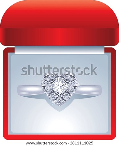 This elegant vector illustration showcases a luxurious heart-shaped engagement ring featuring a brilliant center gemstone surrounded by a dazzling halo of smaller sparkling accents. The polished white metal band complements the romantic heart design, creating a timeless jewelry piece that symbolizes everlasting love, commitment, affection, and unforgettable moments. Designed with exceptional attention to detail, the illustration reflects classic bridal elegance while maintaining a clean and sophisticated appearance suitable for numerous commercial and editorial applications.

The heart-shaped centerpiece represents romance, devotion, emotional connection, and meaningful celebrations. Its graceful silhouette creates a distinctive alternative to traditional gemstone cuts, making the design especially appealing for engagement announcements, wedding invitations, anniversary greetings, Valentine's Day promotions, luxury jewelry branding, romantic gift campaigns, and special occasion marketing. The surrounding halo of brilliant accent stones enhances visual brilliance while adding depth, sparkle, and refined sophistication to the overall composition.

The polished white metal band features a smooth contemporary profile that beautifully balances the brilliance of the centerpiece. Its refined appearance complements both modern and classic jewelry styles, making the illustration suitable for bridal collections, fine jewelry advertisements, luxury catalogs, online boutiques, fashion editorials, lifestyle publications, premium branding, and elegant promotional materials. The harmonious combination of precious metal and sparkling gemstones creates an iconic symbol of lifelong commitment and enduring affection.

Created in professional vector format, this artwork offers crisp outlines, scalable quality, and outstanding clarity across both print and digital media. Designers can easily resize the illustration for posters, brochures, greeting cards, social media graphics, website banners, e-commerce platforms, magazine layouts.