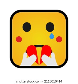 This is an emoticon with a box form that uses the style filled outline that is suitable for the needs of stickers or other design projects