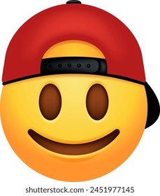 This emoticon is a casual, laid-back character sporting a trendy backwards baseball hat. With a cool demeanor and a hint of playful rebellion, it exudes an effortlessly stylish vibe. 