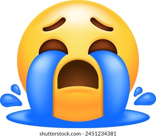 This emoticon depicts a face with closed eyes, a downturned mouth, and multiple teardrops streaming from both eyes. It suggests audible sobbing or wailing. It conveys grief and anguish.