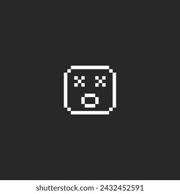 this is emoticon icon in pixel art with white color and black background ,this item good for presentations,stickers, icons, t shirt design,game asset,logo and your project.