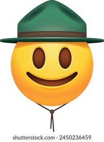 This emoticon showcases a smiling face wearing a park ranger hat, a symbol of guardianship over natural landscapes and wildlife. It represents authority, protection and stewardship of the environment.