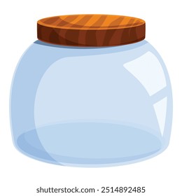 This empty transparent glass jar with a wooden lid is perfect for storing cookies, candies, or other treats