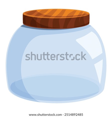 This empty transparent glass jar with a wooden lid is perfect for storing cookies, candies, or other treats