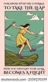 This enchanting illustration features a lady dancing on the edge of a cliff, embodying the spirit of The Fool card. A symbol of new beginnings and carefree adventure!