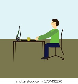 this is a EPS 10 format drawing. there is a one person working on the office. this is less coloured office atmosphere.