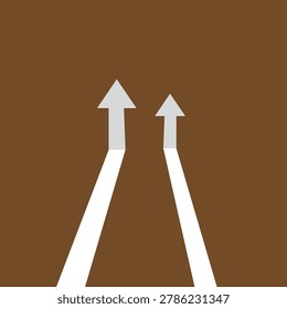 This EPS 10 vector artwork presents a clean and modern composition featuring two upward pointing arrows in white against a brown background. The arrows are positioned side by side, with the left arrow slightly larger and wider than the right, creating a sense of balance and contrast. The design conveys ideas of growth, progress, and direction, making it suitable for themes related to success, improvement, and advancement. The simplicity of the geometric shapes ensures clarity and adaptability, while the contrasting colors highlight the arrows and emphasize their upward movement. This illustration is ideal for use in business presentations, branding projects, web graphics, posters, and stock image collections where a strong visual representation of progress or upward momentum is required. The minimalistic style enhances versatility, allowing the design to be integrated into both digital and print media. Its abstract yet purposeful arrangement communicates ambition and forward thinking, offering designers a flexible resource for creative projects. The combination of clean lines, bold contrast, and symbolic meaning makes this vector illustration a valuable addition to any collection focused on modern design and conceptual imagery.