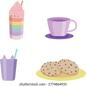 This is an EPS file of milkshake, cookies, mug and cup cat.