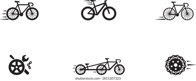 This EPS image features a set of bicycle icons in various styles and tools, conveying a sense of cycling and sports, with a focus on design and recreation.