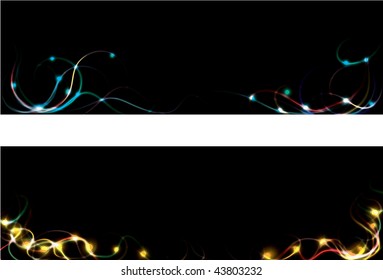 This is an EPS10 file. Each banner is on a separate layer clipped via clipping mask. Transparency used throughout on every object except background.