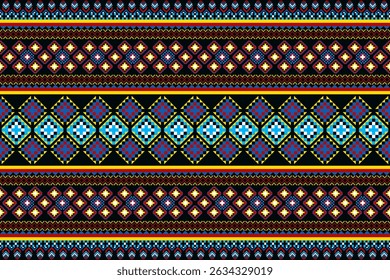 This ethnic pattern reflects tribal heritage with detailed geometric shapes and cultural symbols. The ethnic pattern is ideal for textile pattern projects, vector textile design, and ethnic fabric 
