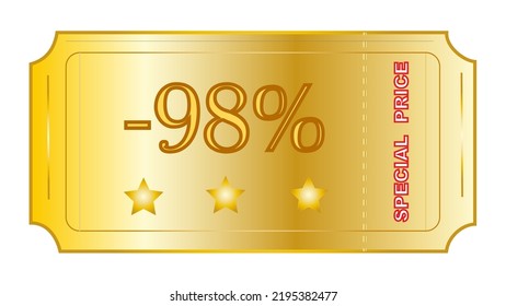 Se trata de un cupón de excelente aspecto sobre el color de gradiente dorado con la frase "Precio especial" y el número de descuento.